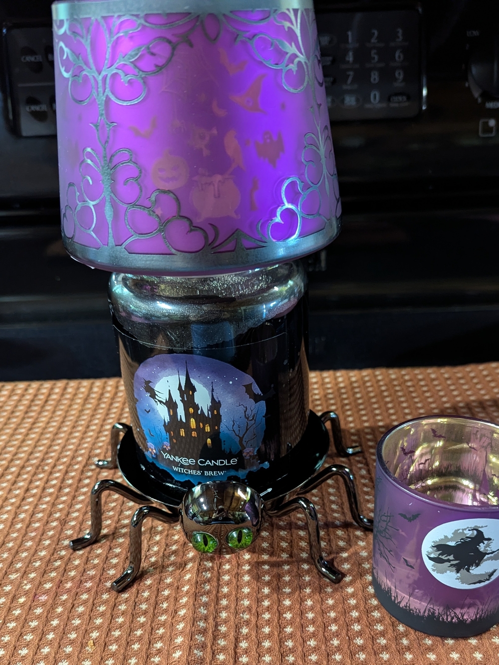 Yankee Candle Purple Twilight Hat Candle Shade with Green-Eyed Spider Jar Holder